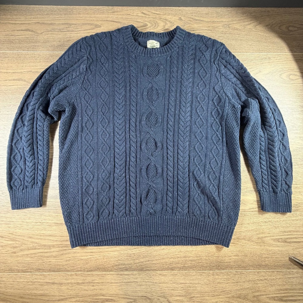 L.L. Bean Men's Heritage Organic Cotton Fisherman Sweater Cable Knit Navy XXL T
